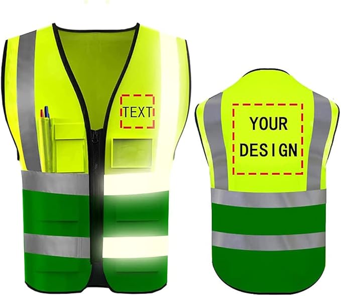 YOWESHOP High Reflective Visibility Safety Vest Custom Your Logo Safety Workwear with Reflective Strips and Front Zipper
