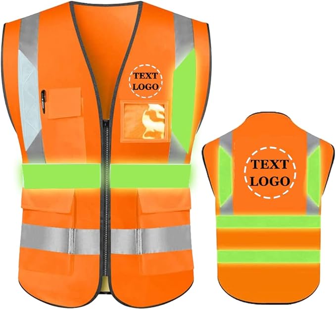 YOWESHOP High Reflective Visibility Safety Vest Custom Your Logo Safety Workwear with Reflective Strips and Front Zipper