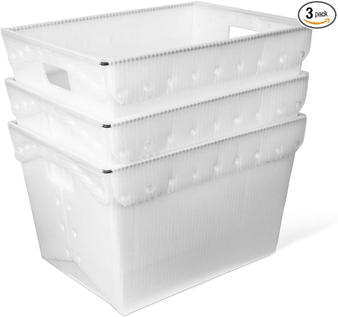 Hudson Exchange 18.25 x 13.25 x 11.75 (3 Pack) Corrugated Space Age Handled Storage Container Mail Tote, Natural