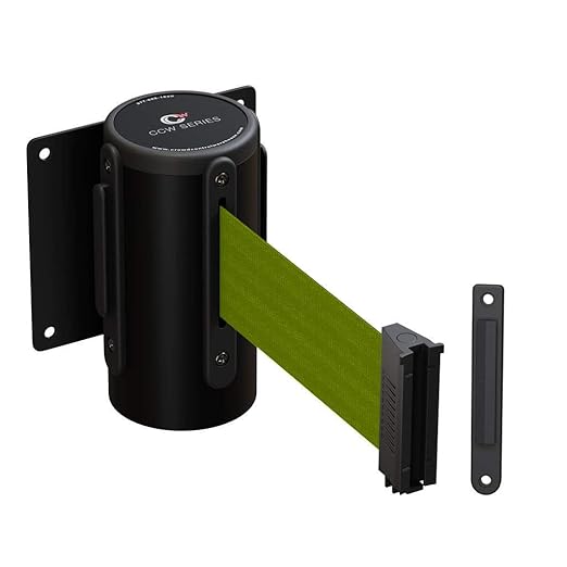 Crowd Control Warehouse - CCW Series WMB-125 Fixed Wall Mount Retractable Belt Barrier - 11 Foot, Olive Belt with Black Steel Case