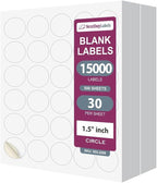 NextDayLabels - 1.5 Inch Round Labels - Matte White Blank Laser/Inkjet Printer Stickers (500 Sheets, 30 Per Sheet, 15000 Circle Stickers)