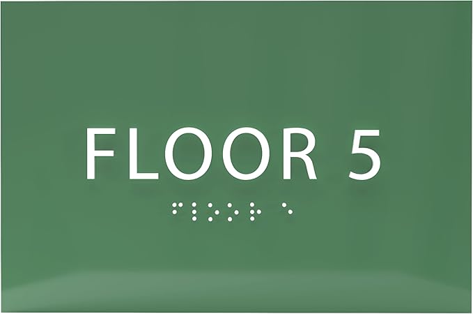 6" X4" Floor 5 Sign - ADA Compliant Tactile Graphics Grade 2 Braille Text | Wall Mount Plastic Directional Assistance, Floor Number Sign for Office, Schools, Hospitals, Apartments