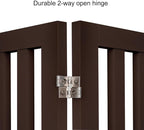unipaws 36”H Free Standing Pet Gate for Dog and Cat, Wooden Dog Gates for Doorway, Stairs, Room Divider, Step Over Foldable Pet Fence for The House, Expandable Barrier, Indoor Use, Espresso