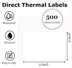 3" x 2" Thermal Labels Stickers White, Thermal Printer Shipping Stickers, Multipurpose Inventory Self-Adhesive Direct Thermal Label for Small Business (500 Labels/Roll)