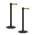 CCW Series WBB-200 Set of 2 Outdoor Safety Rubber Base Stanchion Retractable Belt Barriers - Easy to Assemble (11 Foot Belt, Yellow with"Danger - Forklift Trucks" Black Letters Belt with Black Post)