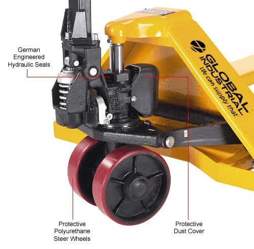Global Industrial Industrial Duty Pallet Jack with 27" W x 48" L Forks, 5500 lb. Capacity, General Purpose Manual Pallet Truck for Warehouse, Manufacturing and Retail