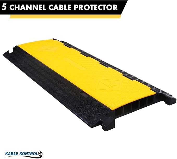 Kable Kontrol Atlas Cable Protector Wire Ramp - 5 Channel Bulk Wholesale Pallet – 20 Pcs - 35” Long Black & Yellow - 24000 Lbs Load Capacity - Rubber Speed Bump Wire Protector Cord Cover - CP9975