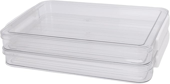 Luqeeg 2Pcs Flat Plastic File Storage Bins, Transparent Stackable Portable Project Box, Document Organizer with Latching Lids for Organizing A4 Paper Photo Scrapbook Notebook