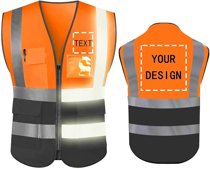YOWESHOP High Reflective Visibility Safety Vest Custom Your Logo Safety Workwear with Reflective Strips and Front Zipper