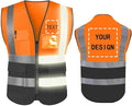 YOWESHOP High Reflective Visibility Safety Vest Custom Your Logo Safety Workwear with Reflective Strips and Front Zipper