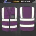 Purple Safety Vest for Men Women Reflective with 8 Pockets and Zipper Front Mesh High Visibility Vest Hi Vis Construction Work Vest,Meets ANSI/ISEA Standards(EKH1-Purple-M)