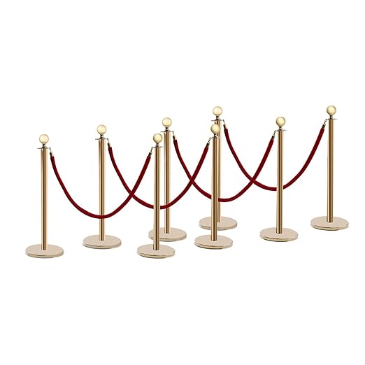 Gold Stanchions Posts, 8 Packs Stanchions Set Crowd Control Barriers with 4.9 ft Red Velvet Rope, Stanchion and Velvet Ropes Red Carpet Poles for Party Supplies