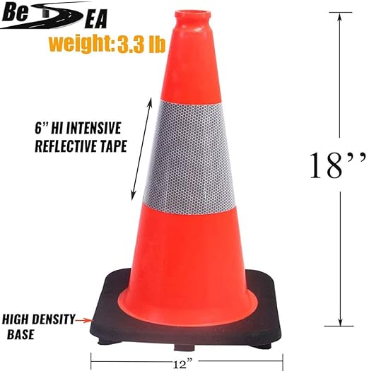 (4 Pack) BESEA 18" inch Traffic Cones Orange Safety Cones with 6 inch Reflective Collar for Home Driveway Road Parking Use(4 Cones)