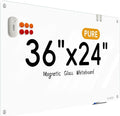 Glass Whiteboard - Glass Dry Erase Board 36" x 24" Magnetic Pure White Board Glass Writing Board White Boards for Walls Wall Office Home