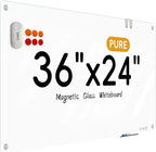Glass Whiteboard - Glass Dry Erase Board 36" x 24" Magnetic Pure White Board Glass Writing Board White Boards for Walls Wall Office Home