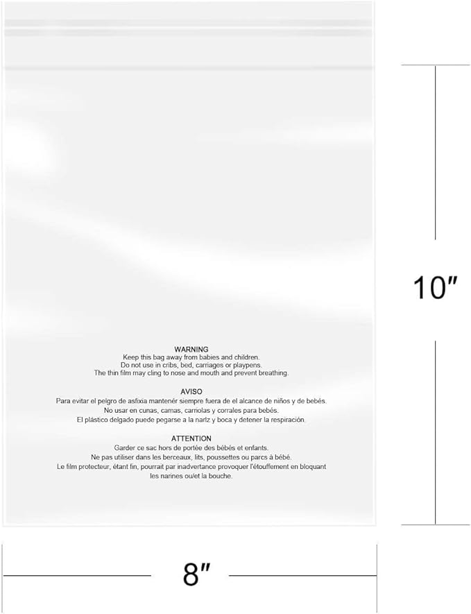 iMailer - 500 Pcs - 8" x 10", Suffocation Warning Self Seal Clear Plastic Poly Bags 1.6 Mil for Clothing, T-Shirt, Brochure, Prints, Handicraft Gift-Permanent Glue