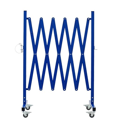 GYMTIME Expandable Metal Barricade, Portable Safety Barrier with Casters, Flexible Mobile Barrier Gate, Adjustable Temporary Fence for Garden Indoor,Airport,School, 8 Feet, Blue