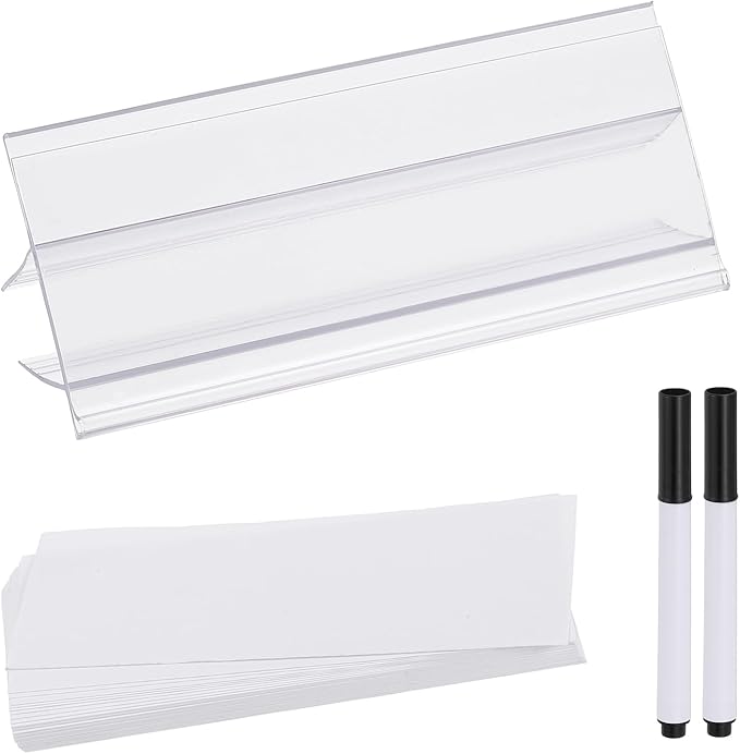 PATIKIL 3.9" x 1.8" Wire Shelf Label Holder, 20 Pack Reusable Plastic Price Tag Display Clip for 0.59" to 0.71" Thick Shelves with Paper Inserts Pens for Home Market Store, Clear