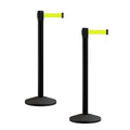 Crowd Control Warehouse CCW Series RBB-100 - Set of 2 Stanchion Retractable Belt Barriers - 11 Foot, Fluorescent Yellow Belt with Black Post - Easy Assembly
