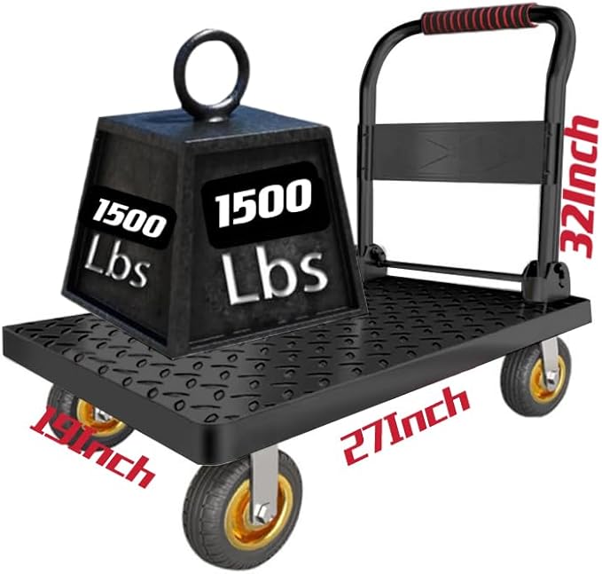 Heavy Duty Platform Truck Flat Cart Hand Trucks,1500 to 2000Lbs Steel Push Cart Dolly with Brake Design, 36 x 24in or 27x19in Large Flatbed Black Trolley (BL, 27X19 Small)