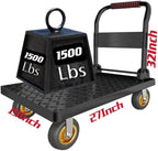 Heavy Duty Platform Truck Flat Cart Hand Trucks,1500 to 2000Lbs Steel Push Cart Dolly with Brake Design, 36 x 24in or 27x19in Large Flatbed Black Trolley (BL, 27X19 Small)