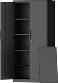 72" H Metal Garage Cabinet,Metal Lockable Storage Cabinet with 2 Doors, Locking Tall Garage Storage Cabinets with Adjustable Shelves,Tool Cabinets for Home Office,Gym,School (Black)
