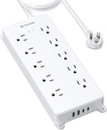 TROND Power Strip Surge Protector, 4000J, ETL Listed, 10 Widely Spaced Outlets, 2 USB A & 2 USB C Ports, Flat Plug Power Strip, 10ft Long Extension Cord, Wall Mountable, for Home Office Garage, White