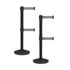 Crowd Control Warehouse CCW Series RBB-100D Set of 2 Stanchion Retractable Belt Barriers - Sloped Base, 11 Foot, Light Grey Dual Belt with Black Post - Easy Assembly