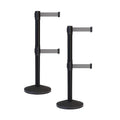 Crowd Control Warehouse CCW Series RBB-100D Set of 2 Stanchion Retractable Belt Barriers - Sloped Base, 7.5 Foot, Light Grey Dual Belt with Black Post - Easy Assembly