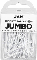 JAM PAPER Colorful Jumbo Paper Clips - Large 2 Inch - White Paperclips - 75/Pack