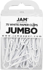 JAM PAPER Colorful Jumbo Paper Clips - Large 2 Inch - White Paperclips - 75/Pack