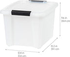 IRIS USA 21 Qt Stackable Plastic Storage Bins with Lids, 8 Pack - BPA-Free, Made in USA - Discreet Organizing Solution, Latches, Durable Nestable Containers, Secure Pull Handle - Pearl