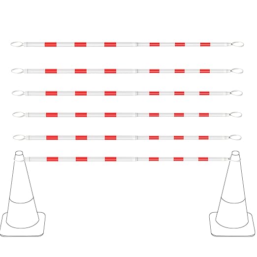 RoadHero 6 Pack 4 FT to 6.9 FT Retractable Cone Bar, Expandable Traffic Cone Bars for Parking Lots, Extendable Barricade for Road Construction, White and Red, Cone Not Included