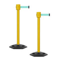 Montour Line MSR760 Set of 2 Retractable Belt Barrier Stanchion, Rubber Base, Yellow Post (35 ft Light Green Belt)