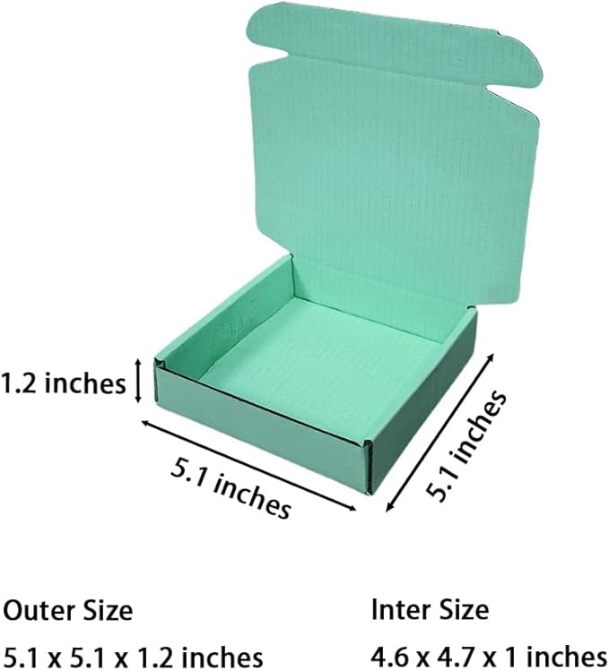 15 Pcs 5.1 x 5.1 x 1.2 inches Mini Size Shipping Boxes Corrugated Cardboard Mailer Boxes Bulk for Packaging Business Mailing Gift,Mini Mailer Boxes for Packaging (Mint green, 5.1 x 5.1 x 1.2")