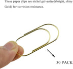 HAHIYO Paper Clips Sturdy 2 inches Length 30 Pack Wide Paperclips Heavy Duty Tight Grip Rust Proof Reusable Metal Bright Gold for Home Office School