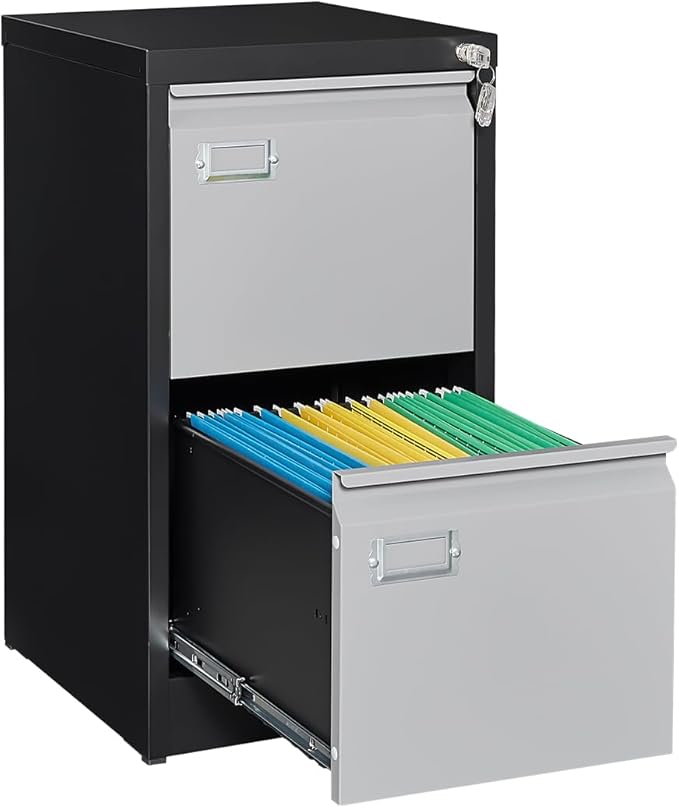 2 Drawer File Cabinet, Filing Cabinets for Home Office, Metal Vertical File Storage Cabinet with Lock, Locking File Cabinet for A4 Legal/Letter, 15.1" W x 17.7" D x 28.7" H, Assembly Required