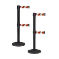 Crowd Control Warehouse CCW Series RBB-100D Set of 2 Stanchion Retractable Belt Barriers - Sloped Base, 7.5 Foot, Red and White Diagonal Dual Belt with Black Post - Easy Assembly