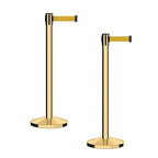 CCW Series RBB-100 - Set of 2 Stanchion Retractable Belt Barriers (11 Foot Belt, Yellow Belt with Polished Brass Post)