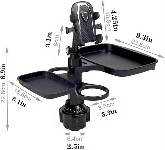 5 in 1 Car Table Tray，Mobile Phone Holder Car Cup Holder Tray ，360° Rotation Cup Holder Tray for Car，Compatible with Vehicles, Car, Road Trip Essentials