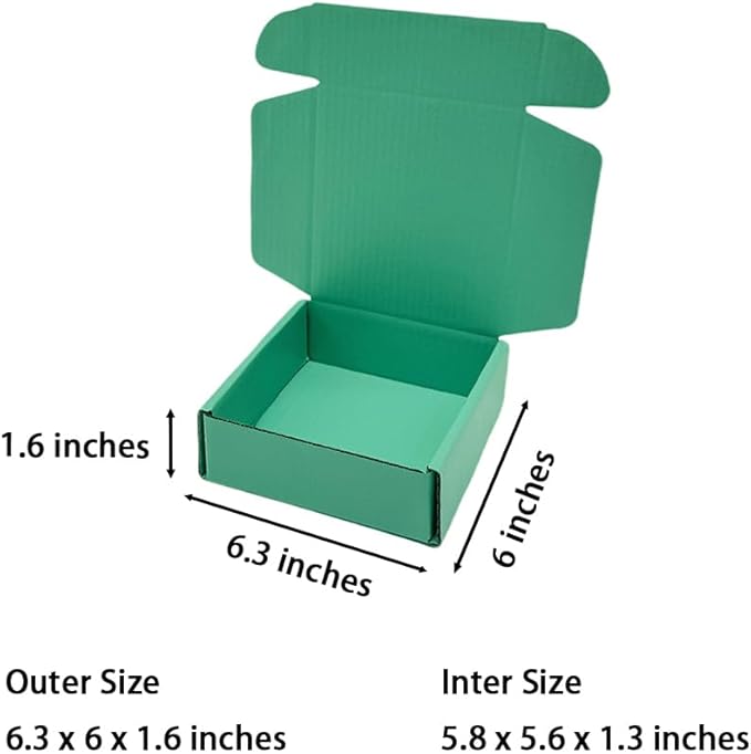 50 Pcs 6.3 x 6 x 1.6 inches Shipping Boxes for Small Business Cardboard Corrugated Mailer Boxes for Shipping Packaging Holidays Craft Gifts Giving Products (Mint green, 6.3 x 6 x 1.6")