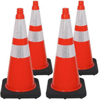Brimar 28 Inch Traffic Cones, 4 Pack, Orange PVC Safety Cones with Black Base for Construction, Road Parking, MUTCD Approved Traffic Cones with 3M Reflective Bands, Structurally Stable Wearproof