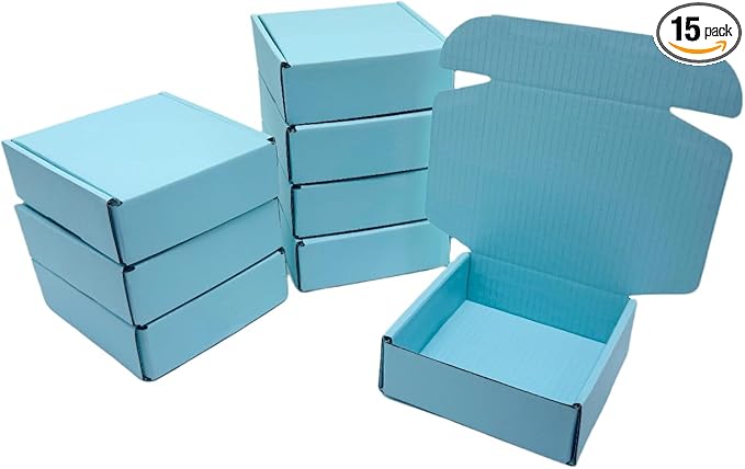 15 Pcs 6 x 6 x 2 inches Corrugated Cardboard Gift Boxes Recyclable Shipping Boxes for Mailing & Holidays, Wedding, Birthday, Gifts Packaging (Sky Blue, 6 x 6 x 2")