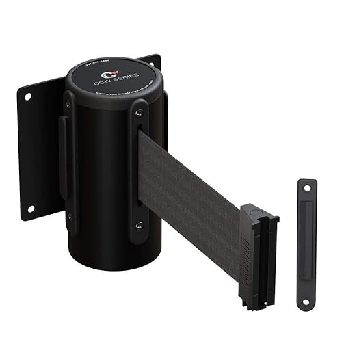 Crowd Control Warehouse - CCW Series WMB-125 Fixed Wall Mount Retractable Belt Barrier - 11 Foot, Dark Grey Belt with Black Steel Case