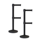 Crowd Control Warehouse CCW Series RBB-100D Set of 2 Stanchion Retractable Belt Barriers - Sloped Base, 9 Foot, Black Dual Belt with Black Post - Easy Assembly