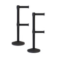 Crowd Control Warehouse CCW Series RBB-100D Set of 2 Stanchion Retractable Belt Barriers - Sloped Base, 7.5 Foot, Black Dual Belt with Black Post - Easy Assembly