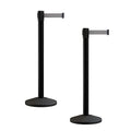 Crowd Control Warehouse CCW Series RBB-100 - Set of 2 Stanchion Retractable Belt Barriers - 7.5 Foot, Light Grey Belt with Black Post - Easy Assembly