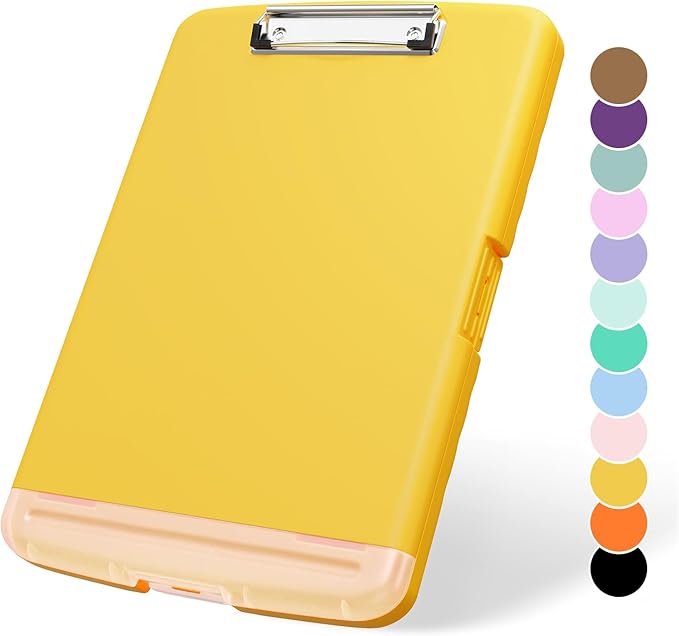 Plastic Clipboard with Storage, 8.5 x 11 Storage Organization Box Side-Opening, Heavy Duty Clip Board with Pen Holder and Paper Folder for Nurses, Teachers, Office & School Supply, Yellow