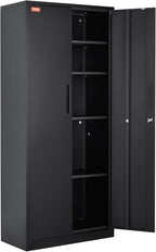 VEVOR Metal Storage Cabinet, Steel Locking Storage Cabinet with 2 Magnetic Doors and 4 Adjustable Shelves, 71'' Metal Cabinet 200 lbs Capacity per Shelf with 3 Keys, for Office, Home, Garage, Black