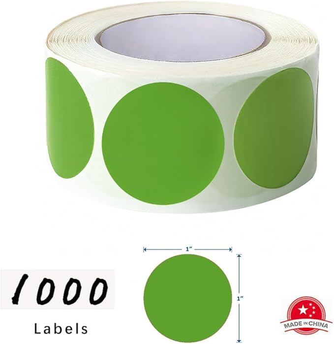 SHYGO® 1“ Green Circle Dot Stickers Color Coding Labels, 1000PCS 2 Rolls